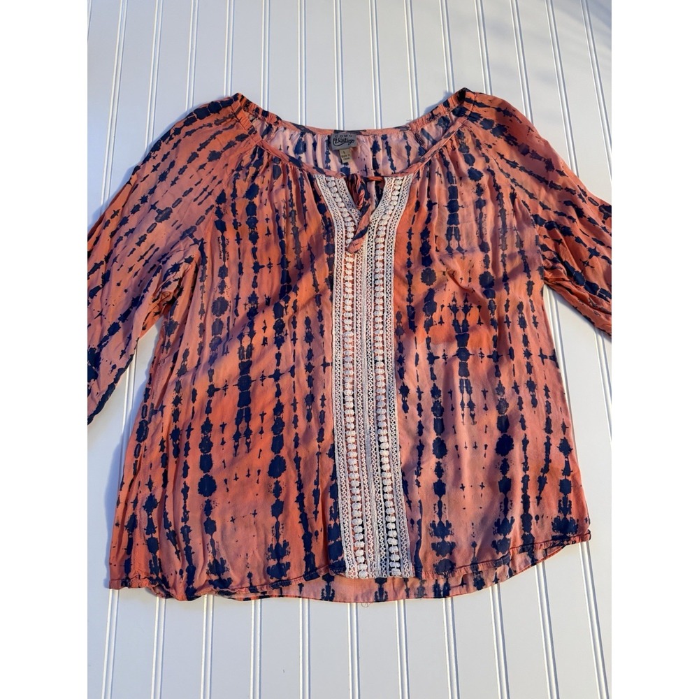 Como Vintage‎ Women's Boho Peasant Top Tie Dye Pink Blue Size L